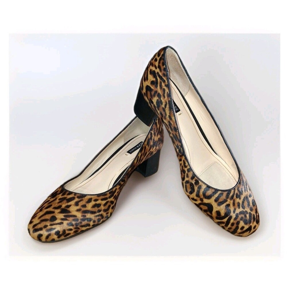 Alex Marie Leopard Print Calf Hair Block Heel Pumps Women's Size 8.5 M New with